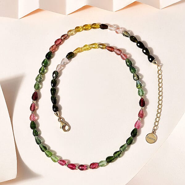 Shop Lc Certified & Appraised Iliana 18K Yellow Gold AAAA Multi-Tourmaline Beaded Graduated Necklace 18 Inches With 2 Inch Extender 50.00 Ctw