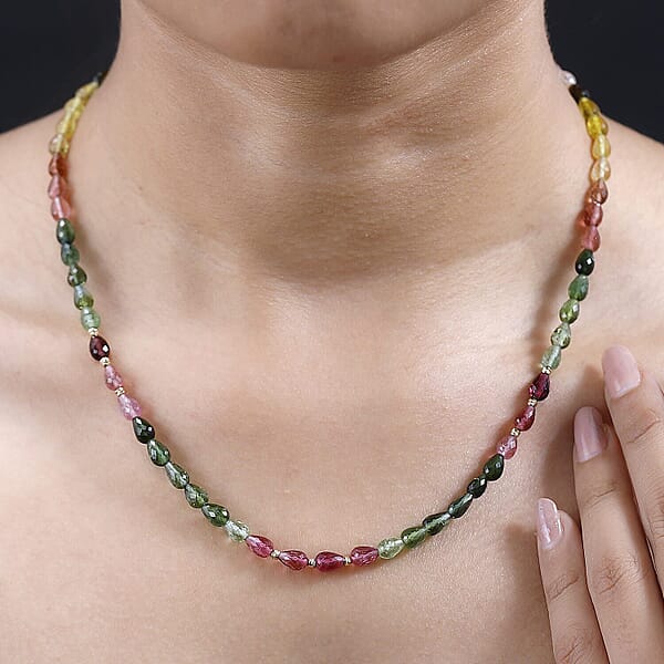 Shop Lc Certified & Appraised Iliana 18K Yellow Gold AAAA Multi-Tourmaline Beaded Graduated Necklace 18 Inches With 2 Inch Extender 50.00 Ctw