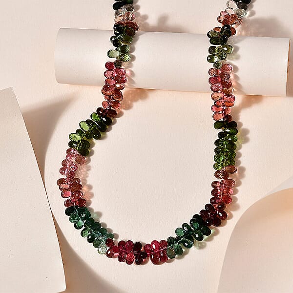 Shop Lc Certified & Appraised Iliana 18K Yellow Gold AAAA Multi-Tourmaline Beaded Graduated Necklace 18 Inches With 2 Inch Extender 135.00 Ctw