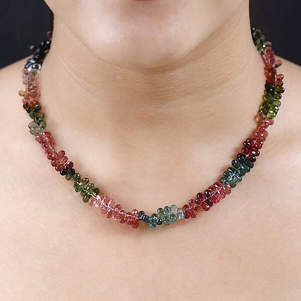 Shop Lc Certified & Appraised Iliana 18K Yellow Gold AAAA Multi-Tourmaline Beaded Graduated Necklace 18 Inches With 2 Inch Extender 135.00 Ctw