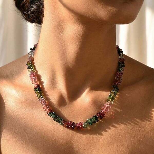 Shop Lc Certified & Appraised Iliana 18K Yellow Gold AAAA Multi-Tourmaline Beaded Graduated Necklace 18 Inches With 2 Inch Extender 135.00 Ctw