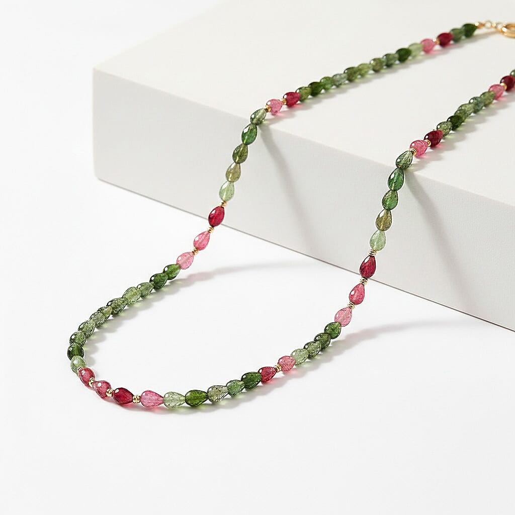 shop lc Certified & Appraised Iliana 18K Yellow Gold AAAA Multi-Tourmaline Beaded Graduated Necklace 18 Inches with 2 Inch Extender 50.00 ctw