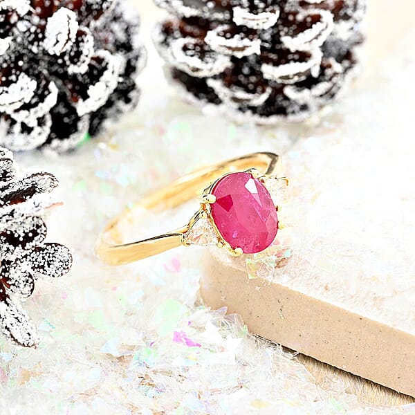 Shop Lc Certified & Appraised Iliana 18K Yellow Gold AAAA Royal Ruby And G-H SI Diamond Ring 1.60 Ctw