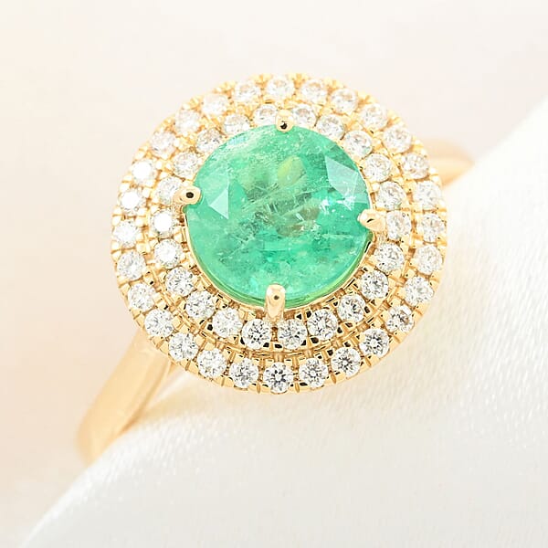 Shop Lc Certified & Appraised Iliana AAA Boyaca Colombian Emerald And SI Diamond 1.80 Ctw Double Halo Ring In 18K Yellow Gold 4.75 Grams