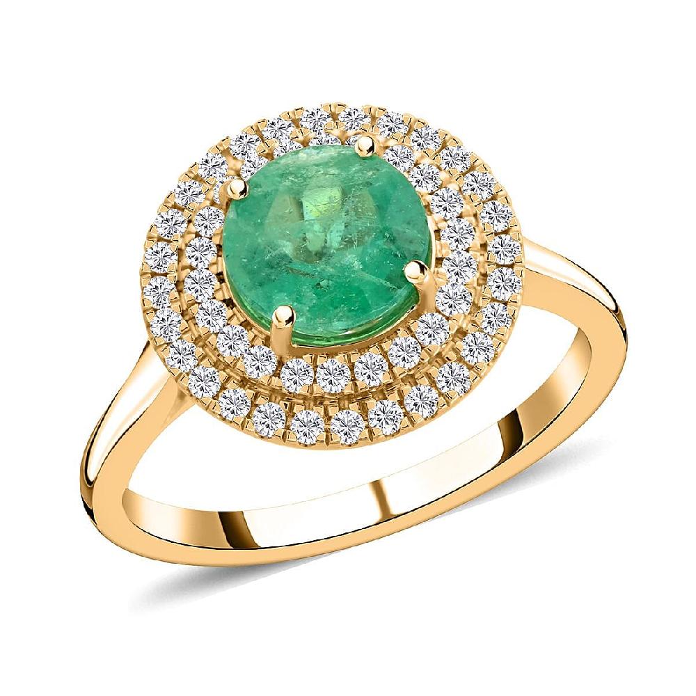 shop lc Certified & Appraised Iliana AAA Boyaca Colombian Emerald and SI Diamond 1.80 ctw Double Halo Ring in 18K Yellow Gold 4.75 Grams