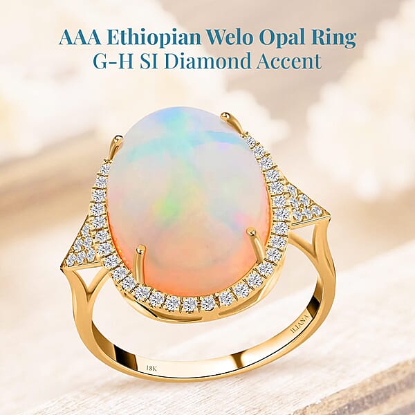 Shop Lc Certified & Appraised Iliana AAA Ethiopian Welo Opal And G-H SI Diamond 10.30 Ctw Ring In 18K Yellow Gold 5 Grams
