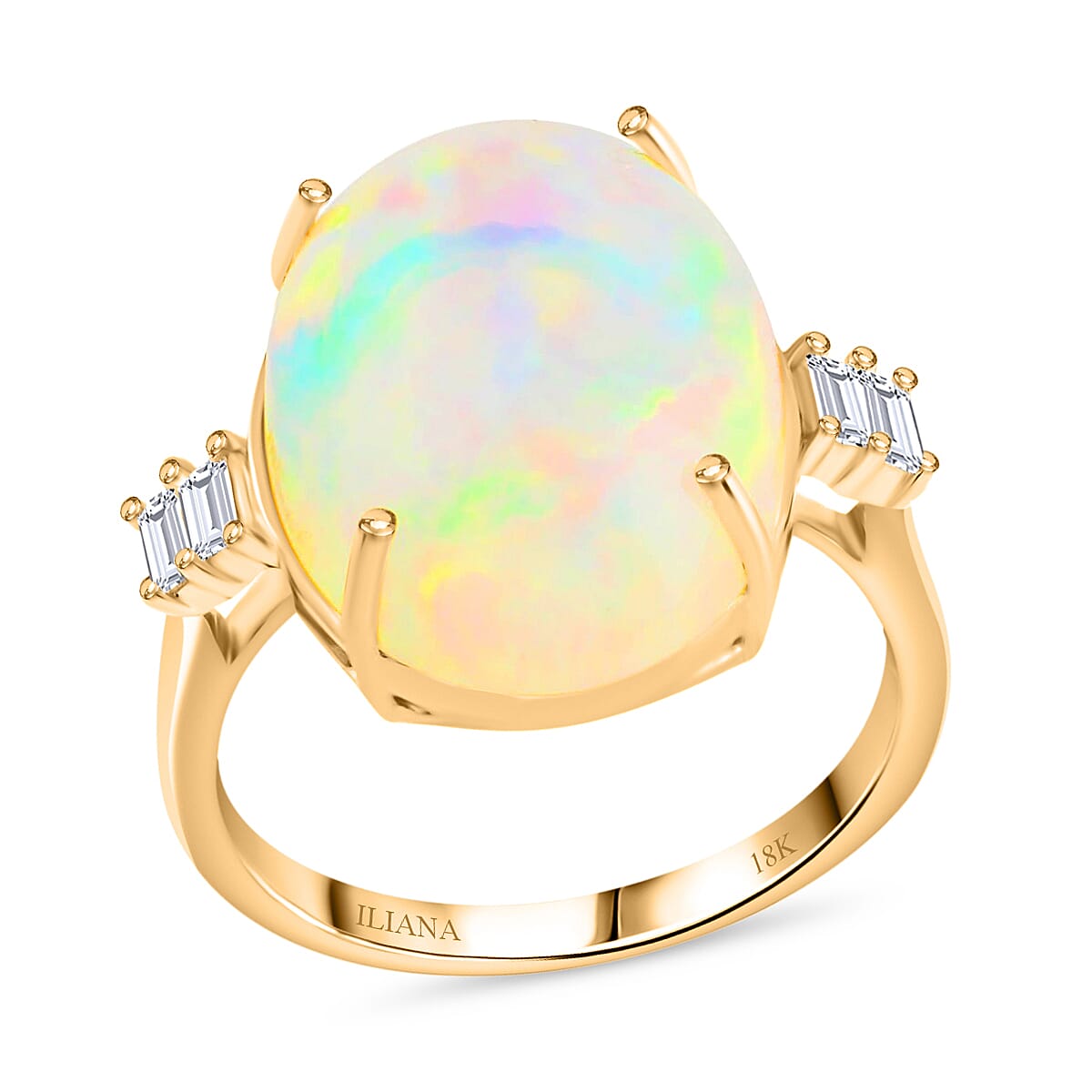 shop lc Certified & Appraised Iliana AAA Ethiopian Welo Opal and G-H SI Diamond 7.75 ctw Ring in 18K Yellow Gold