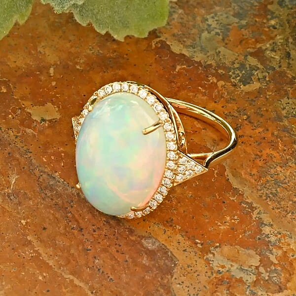 Shop Lc Certified & Appraised Iliana AAA Ethiopian Welo Opal And G-H SI Diamond 10.30 Ctw Ring In 18K Yellow Gold 5 Grams
