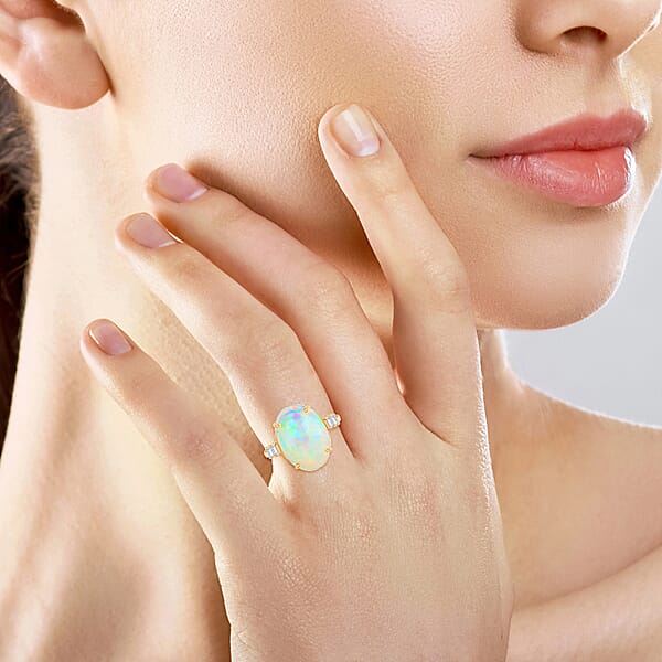 Shop Lc Certified & Appraised Iliana AAA Ethiopian Welo Opal And G-H SI Diamond 7.75 Ctw Ring In 18K Yellow Gold