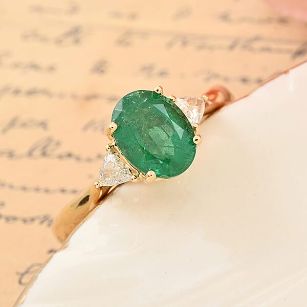 Shop Lc Certified & Appraised Iliana AAA Kagem Zambian Emerald And SI Diamond 1.45 Ctw Ring In 18K Yellow Gold