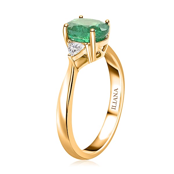 Shop Lc Certified & Appraised Iliana AAA Kagem Zambian Emerald And SI Diamond 1.45 Ctw Ring In 18K Yellow Gold