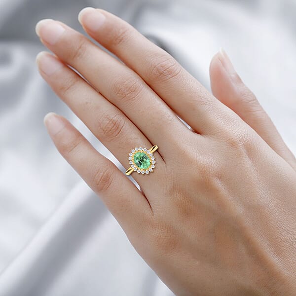 Shop Lc Certified & Appraised Iliana AAA Kagem Zambian Emerald And SI Diamond 2.20 Ctw Sunburst Ring In 18K Yellow Gold 4.80 Grams