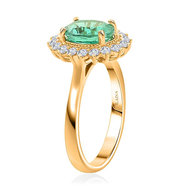 Shop Lc Certified & Appraised Iliana AAA Kagem Zambian Emerald And SI Diamond 2.20 Ctw Sunburst Ring In 18K Yellow Gold 4.80 Grams