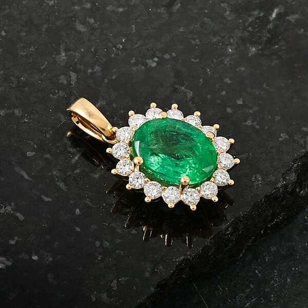 Shop Lc Certified & Appraised Iliana AAA Kagem Zambian Emerald And G-H SI Diamond 2.15 Ctw Pendant Without Chain In 18K Yellow Gold
