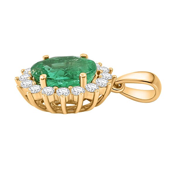 Shop Lc Certified & Appraised Iliana AAA Kagem Zambian Emerald And G-H SI Diamond 2.15 Ctw Pendant Without Chain In 18K Yellow Gold