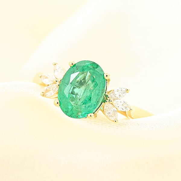 Shop Lc Certified & Appraised Iliana AAA Kagem Zambian Emerald And G-H SI Diamond 1.35 Ctw Ring In 18K Yellow Gold