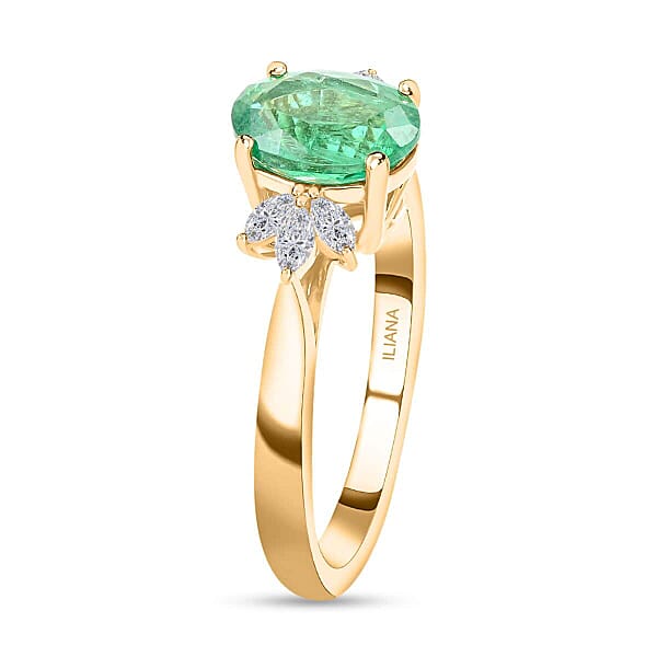 Shop Lc Certified & Appraised Iliana AAA Kagem Zambian Emerald And G-H SI Diamond 1.35 Ctw Ring In 18K Yellow Gold