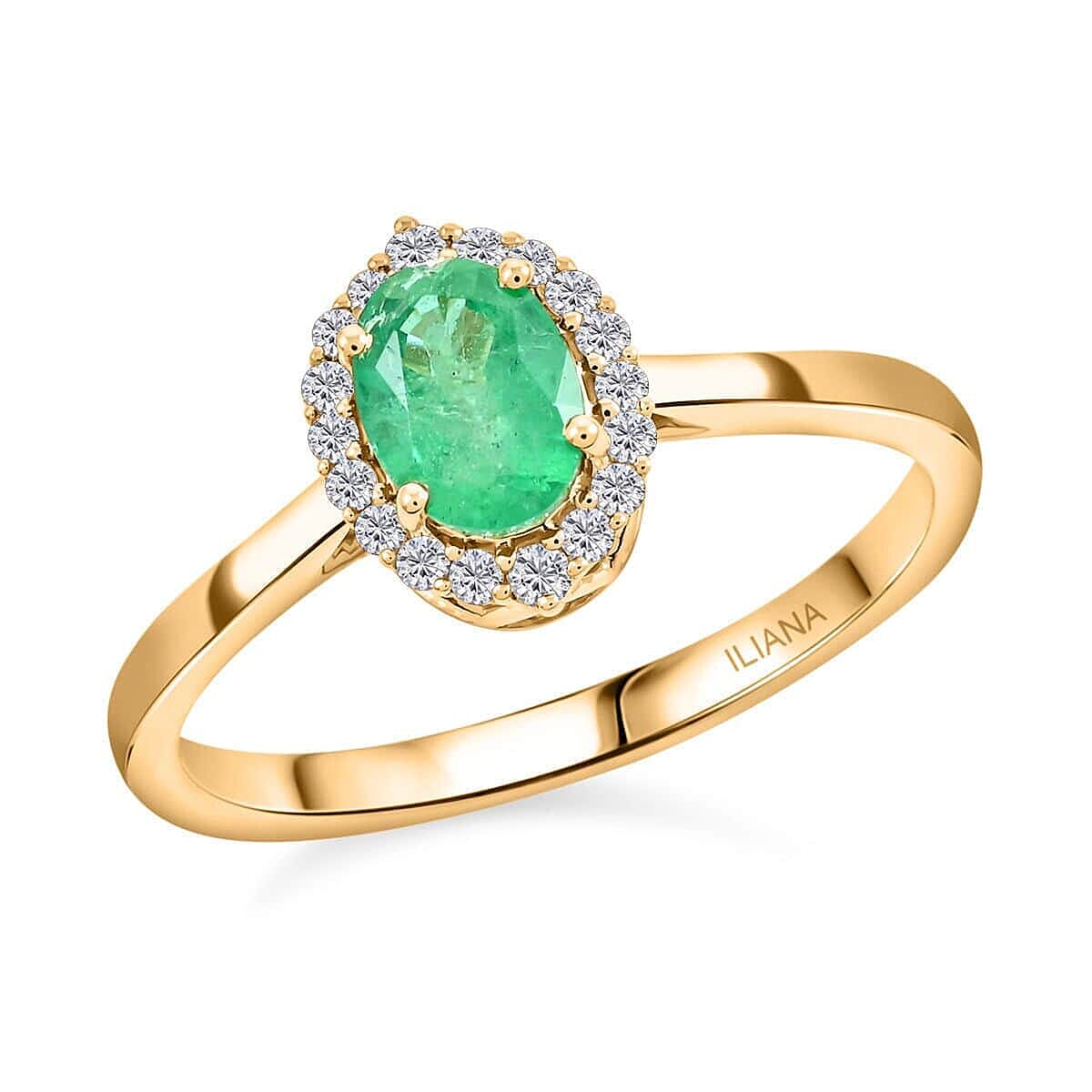 shop lc Certified & Appraised Iliana AAA Kagem Zambian Emerald and G-H SI Diamond 1.00 ctw Halo Ring in 18K Yellow Gold