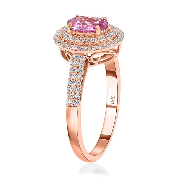 Shop Lc Certified & Appraised Iliana AAA Madagascar Pink Sapphire And G-H SI Diamond 1.40 Ctw Double Halo Ring In 18K Rose Gold