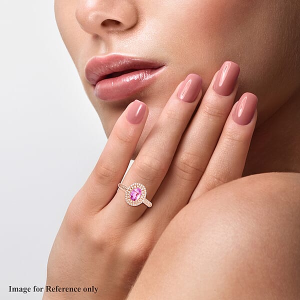 Shop Lc Certified & Appraised Iliana AAA Madagascar Pink Sapphire And G-H SI Diamond 1.40 Ctw Double Halo Ring In 18K Rose Gold