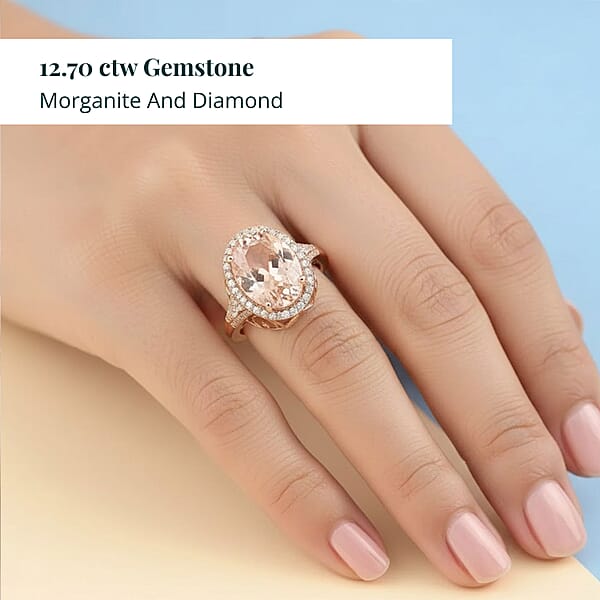 Shop Lc Certified & Appraised Iliana AAA Marropino Morganite And G-H SI Diamond 12.70 Ctw Halo Ring In 18K Rose Gold 6.60 Grams