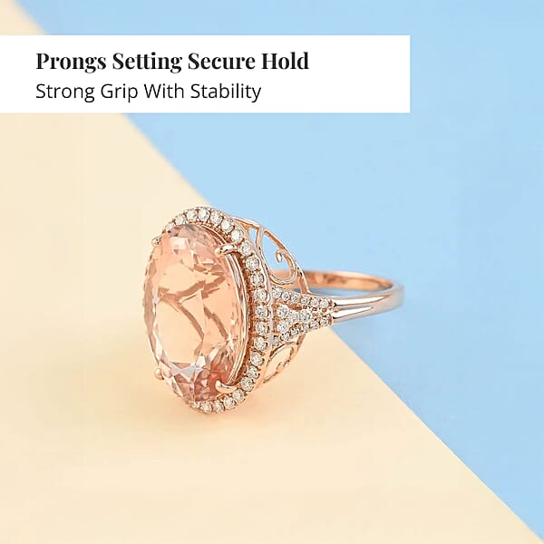 Shop Lc Certified & Appraised Iliana AAA Marropino Morganite And G-H SI Diamond 12.70 Ctw Halo Ring In 18K Rose Gold 6.60 Grams