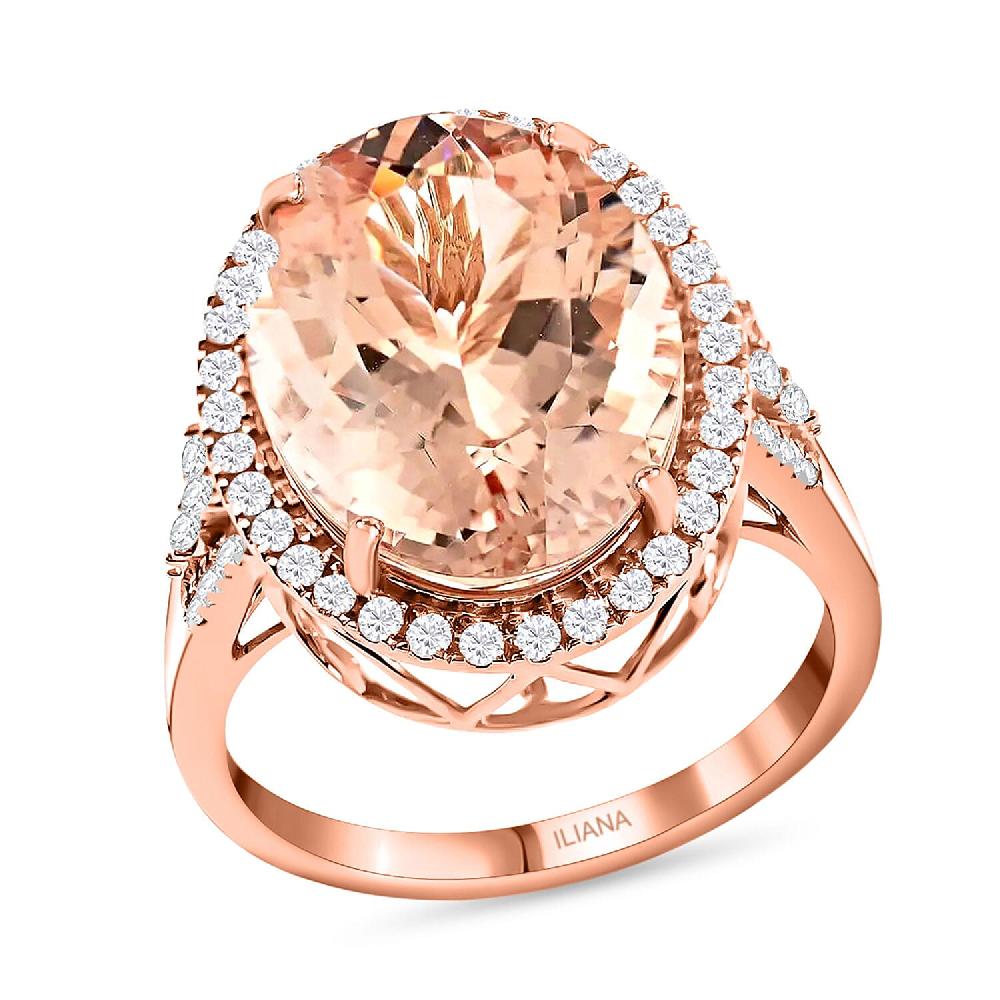 shop lc Certified & Appraised Iliana AAA Marropino Morganite and G-H SI Diamond 12.70 ctw Halo Ring in 18K Rose Gold 6.60 Grams