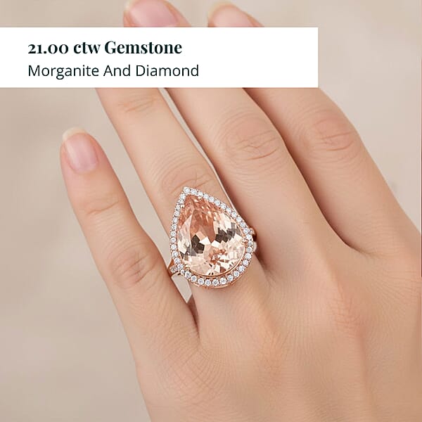 Shop Lc Certified & Appraised Iliana AAA Marropino Morganite And G-H SI Diamond 21.00 Ctw Ring In 18K Rose Gold 7.50 Grams