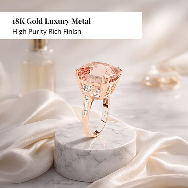 Shop Lc Certified & Appraised Iliana AAA Marropino Morganite And G-H SI Diamond 21.00 Ctw Ring In 18K Rose Gold 7.50 Grams