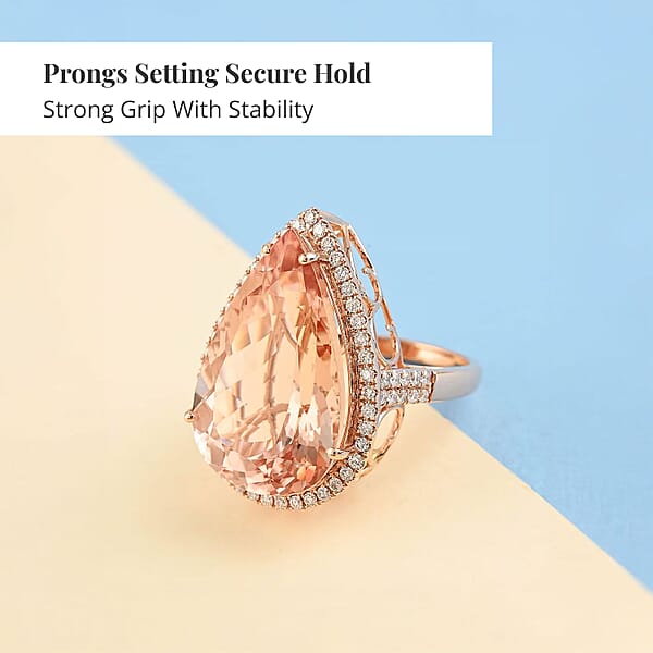 Shop Lc Certified & Appraised Iliana AAA Marropino Morganite And G-H SI Diamond 21.00 Ctw Ring In 18K Rose Gold 7.50 Grams