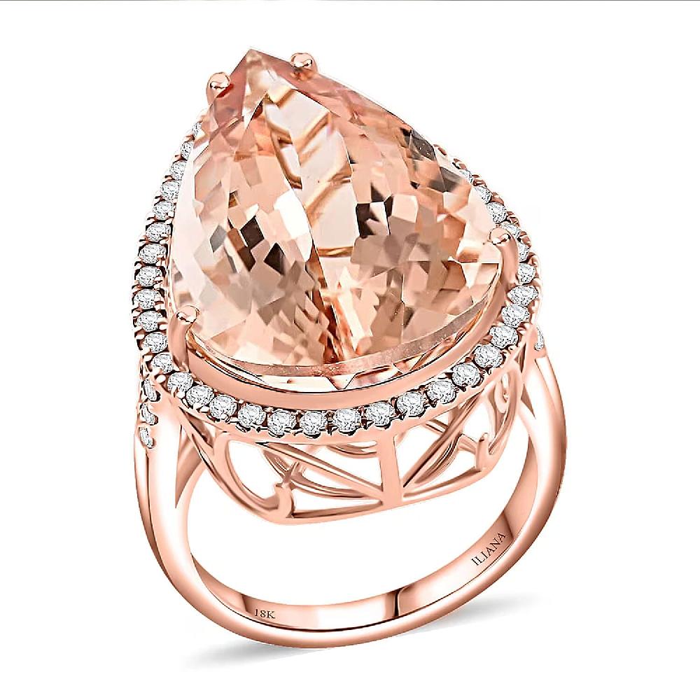 shop lc Certified & Appraised Iliana AAA Marropino Morganite and G-H SI Diamond 21.00 ctw Ring in 18K Rose Gold 7.50 Grams