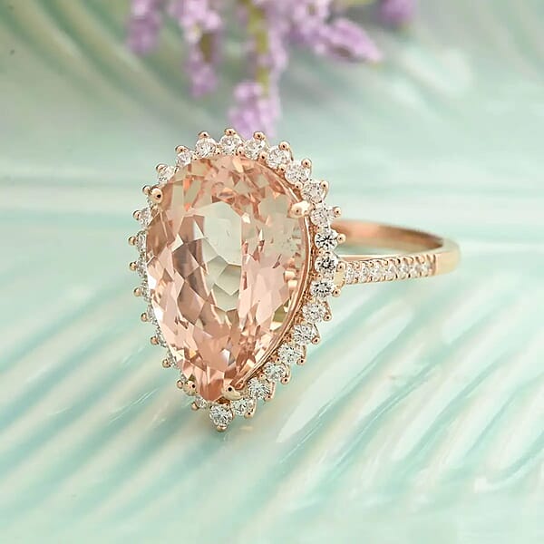 Shop Lc Certified & Appraised Iliana AAA Marropino Morganite And G-H SI Diamond 6.15 Ctw Halo Ring In 18K Rose Gold