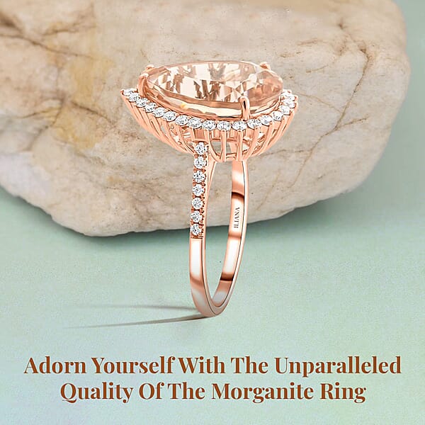 Shop Lc Certified & Appraised Iliana AAA Marropino Morganite And G-H SI Diamond 6.15 Ctw Halo Ring In 18K Rose Gold