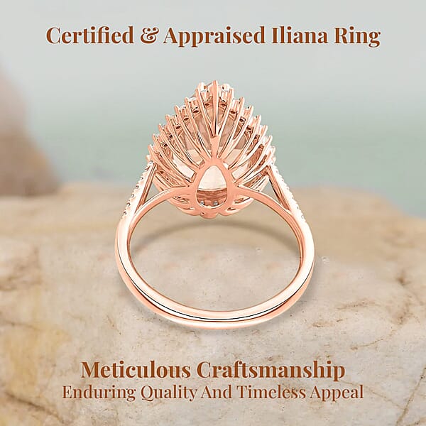 Shop Lc Certified & Appraised Iliana AAA Marropino Morganite And G-H SI Diamond 6.15 Ctw Halo Ring In 18K Rose Gold