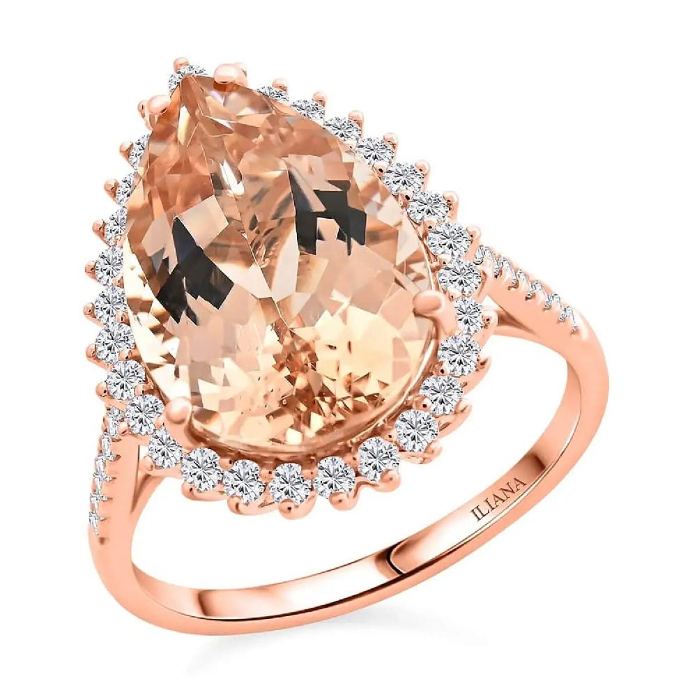 shop lc Certified & Appraised Iliana AAA Marropino Morganite and G-H SI Diamond 6.15 ctw Halo Ring in 18K Rose Gold