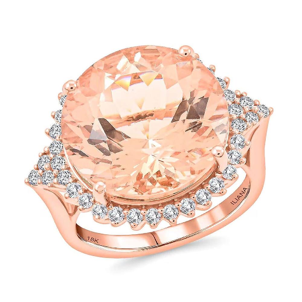 shop lc Certified & Appraised Iliana AAA Marropino Morganite and SI Diamond 11.35 ctw Ring in 18K Rose Gold 6.30 Grams