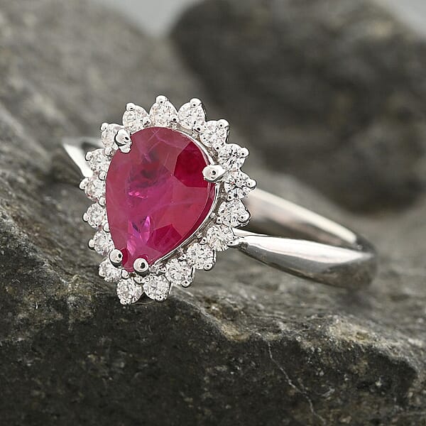 Shop Lc Certified & Appraised Iliana AAA Montepuez Ruby And G-H SI Diamond 1.50 Ctw Halo Ring In 18K White Gold