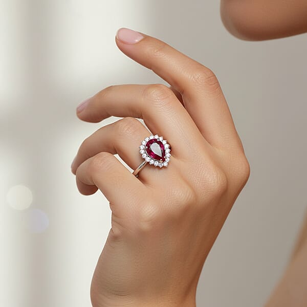 Shop Lc Certified & Appraised Iliana AAA Montepuez Ruby And G-H SI Diamond 1.50 Ctw Halo Ring In 18K White Gold