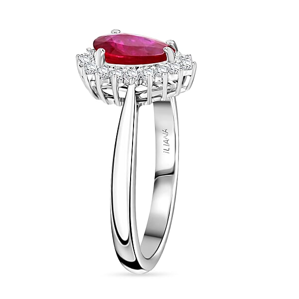 Shop Lc Certified & Appraised Iliana AAA Montepuez Ruby And G-H SI Diamond 1.50 Ctw Halo Ring In 18K White Gold