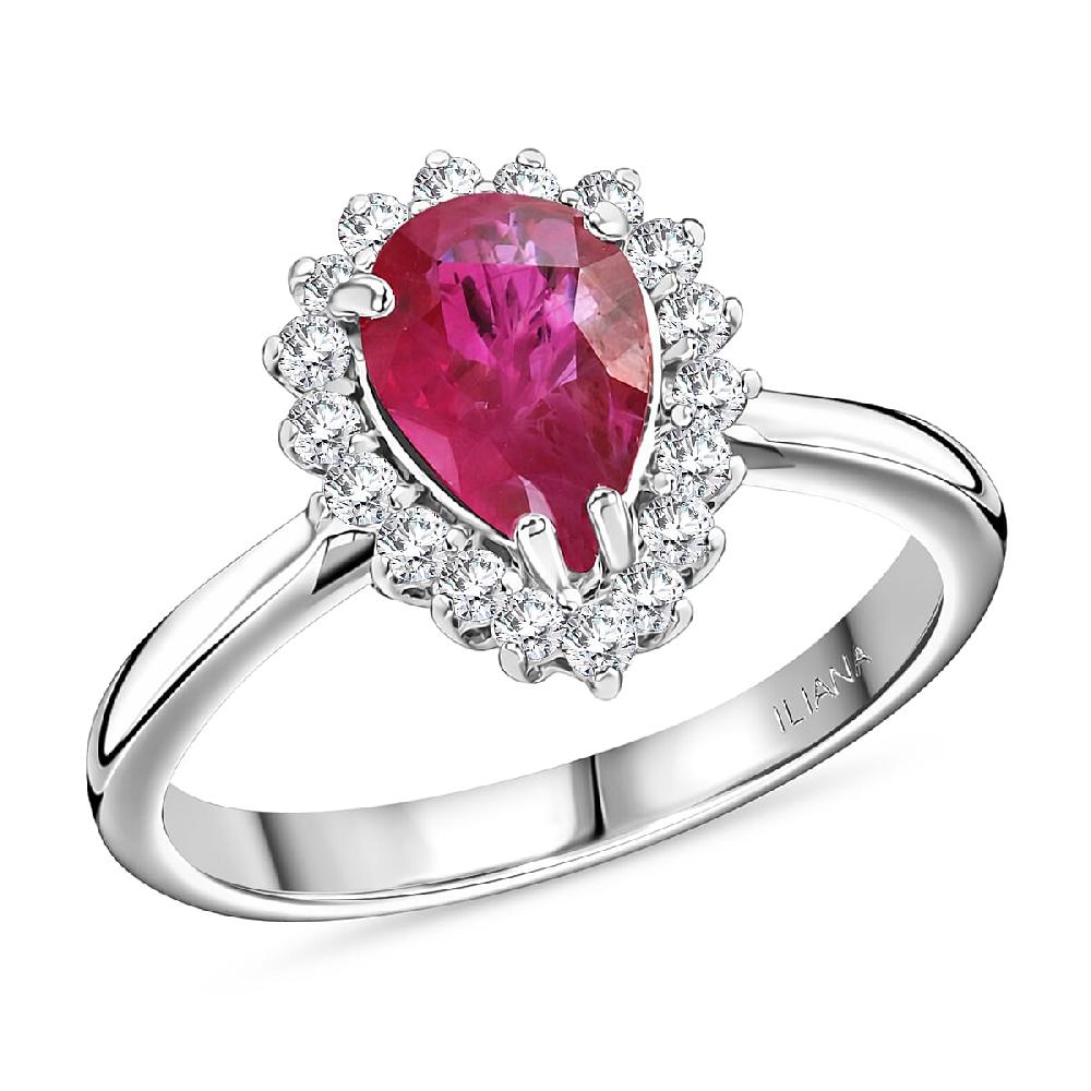 shop lc Certified & Appraised Iliana AAA Montepuez Ruby and G-H SI Diamond 1.50 ctw Halo Ring in 18K White Gold