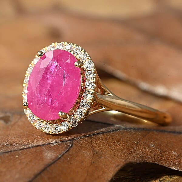 Shop Lc Certified & Appraised Iliana AAA Montepuez Ruby And G-H SI Diamond 2.50 Ctw Halo Ring In 18K Yellow Gold
