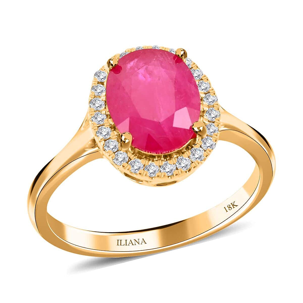 shop lc Certified & Appraised Iliana AAA Montepuez Ruby and G-H SI Diamond 2.50 ctw Halo Ring in 18K Yellow Gold