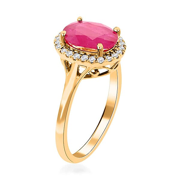 Shop Lc Certified & Appraised Iliana AAA Montepuez Ruby And G-H SI Diamond 2.50 Ctw Halo Ring In 18K Yellow Gold