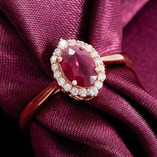 Shop Lc Certified & Appraised Iliana AAA Mozambique Ruby And G-H SI Diamond 1.05 Ctw Ring In 18K Rose Gold