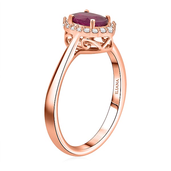 Shop Lc Certified & Appraised Iliana AAA Mozambique Ruby And G-H SI Diamond 1.05 Ctw Ring In 18K Rose Gold