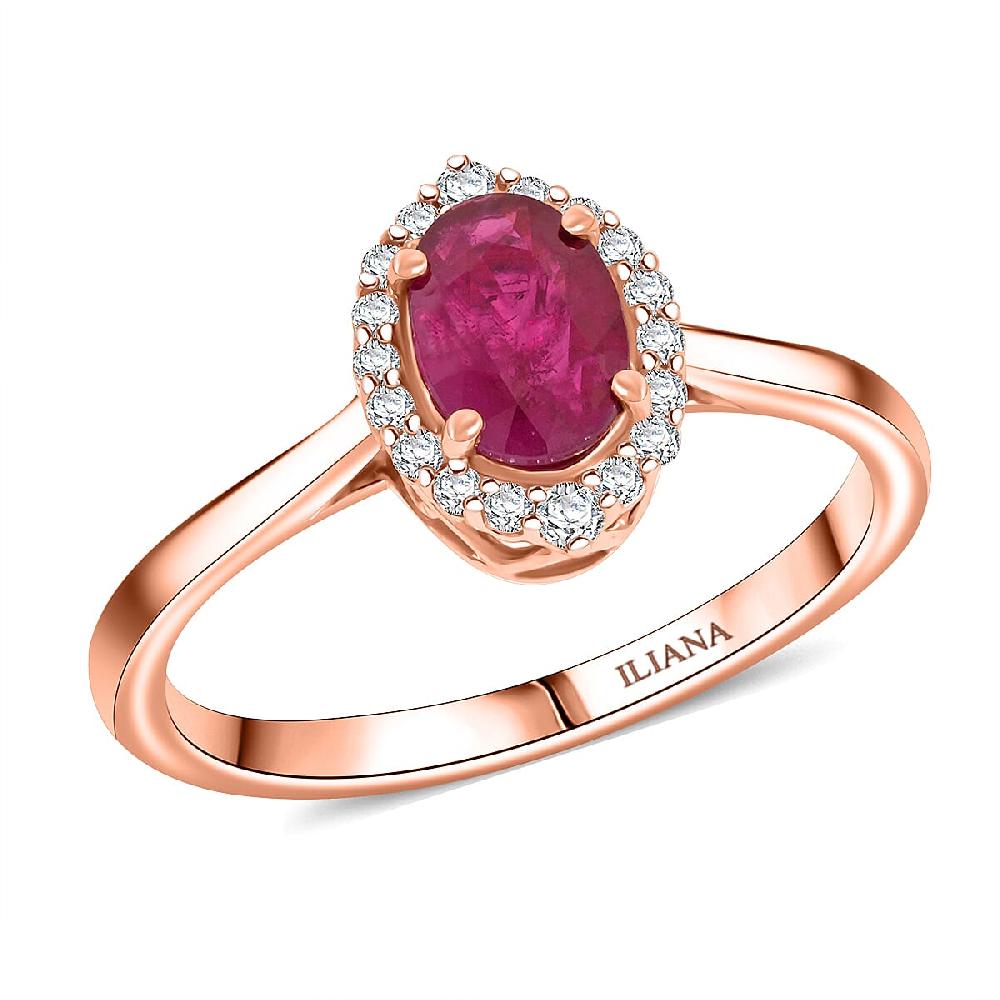 shop lc Certified & Appraised Iliana AAA Mozambique Ruby and G-H SI Diamond 1.05 ctw Ring in 18K Rose Gold