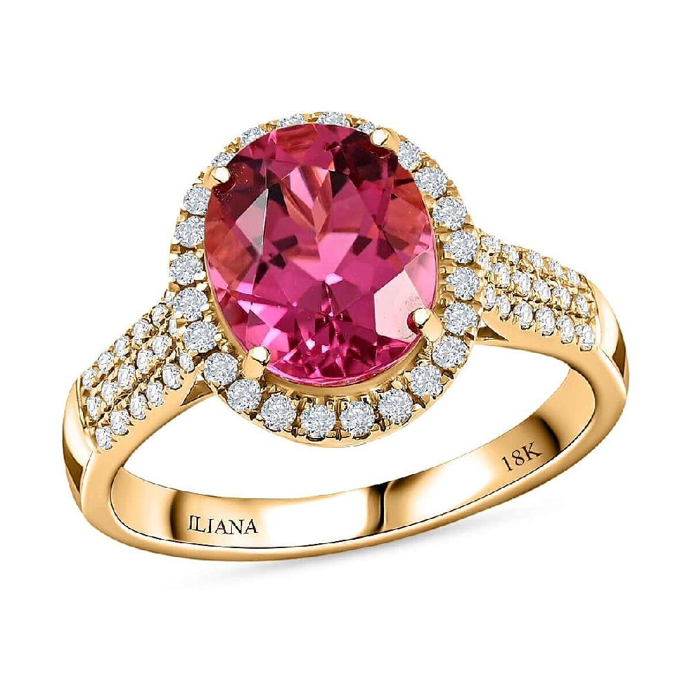 shop lc Certified & Appraised Iliana AAA Ouro Fino Rubellite and G-H SI Diamond 3.00 ctw Halo Ring in 18K Yellow Gold 4.75 Grams