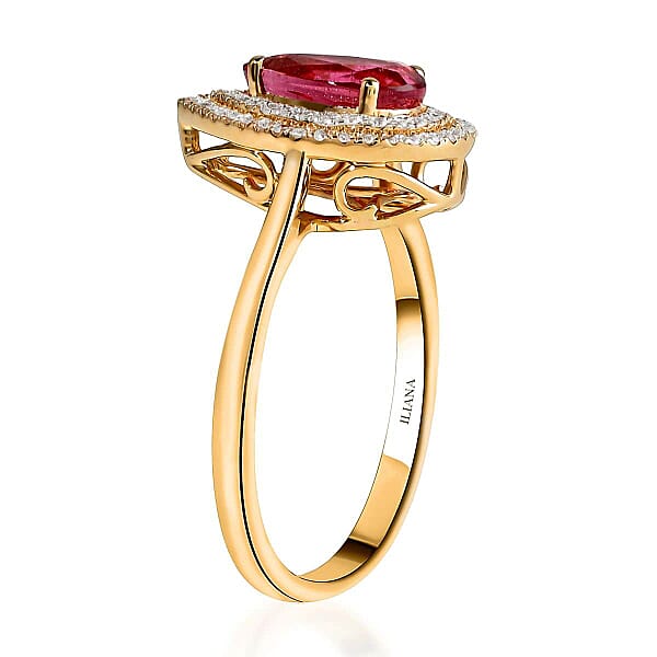Shop Lc Certified & Appraised Iliana AAA Ouro Fino Rubellite And G-H SI Diamond 1.80 Ctw Double Halo Ring In 18K Yellow Gold