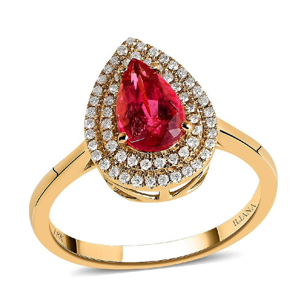 shop lc Certified & Appraised Iliana AAA Ouro Fino Rubellite and G-H SI Diamond 1.80 ctw Double Halo Ring in 18K Yellow Gold