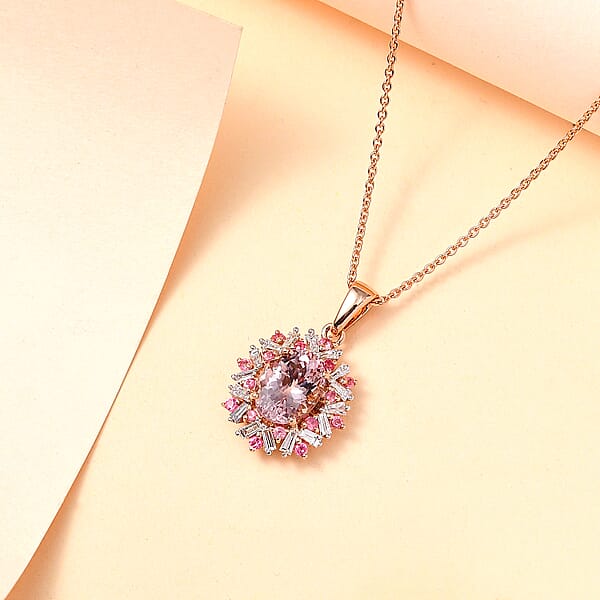 Shop Lc Certified & Appraised Iliana AAA Pink Morganite Mahenge Spinel And G-H SI Diamond 2.50 Ctw Floral Pendant Necklace In 18K Rose Gold 18 Inches